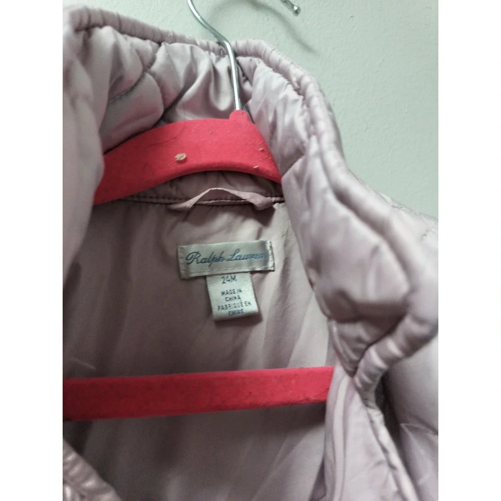 Ralph Lauren Baby Girls Plain Weave Quilted Jacket Pink Pockets Size 24 Months